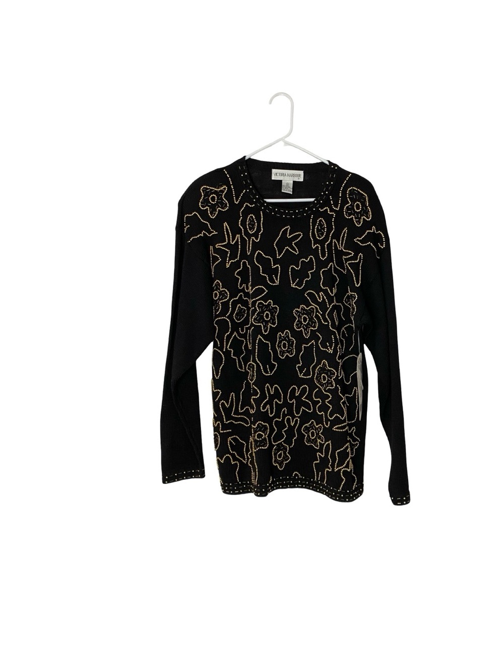 Vintage 90s Granny Sweater Womens Size Large Black Gold Beaded Tags Tunic - Picture 11 of 11